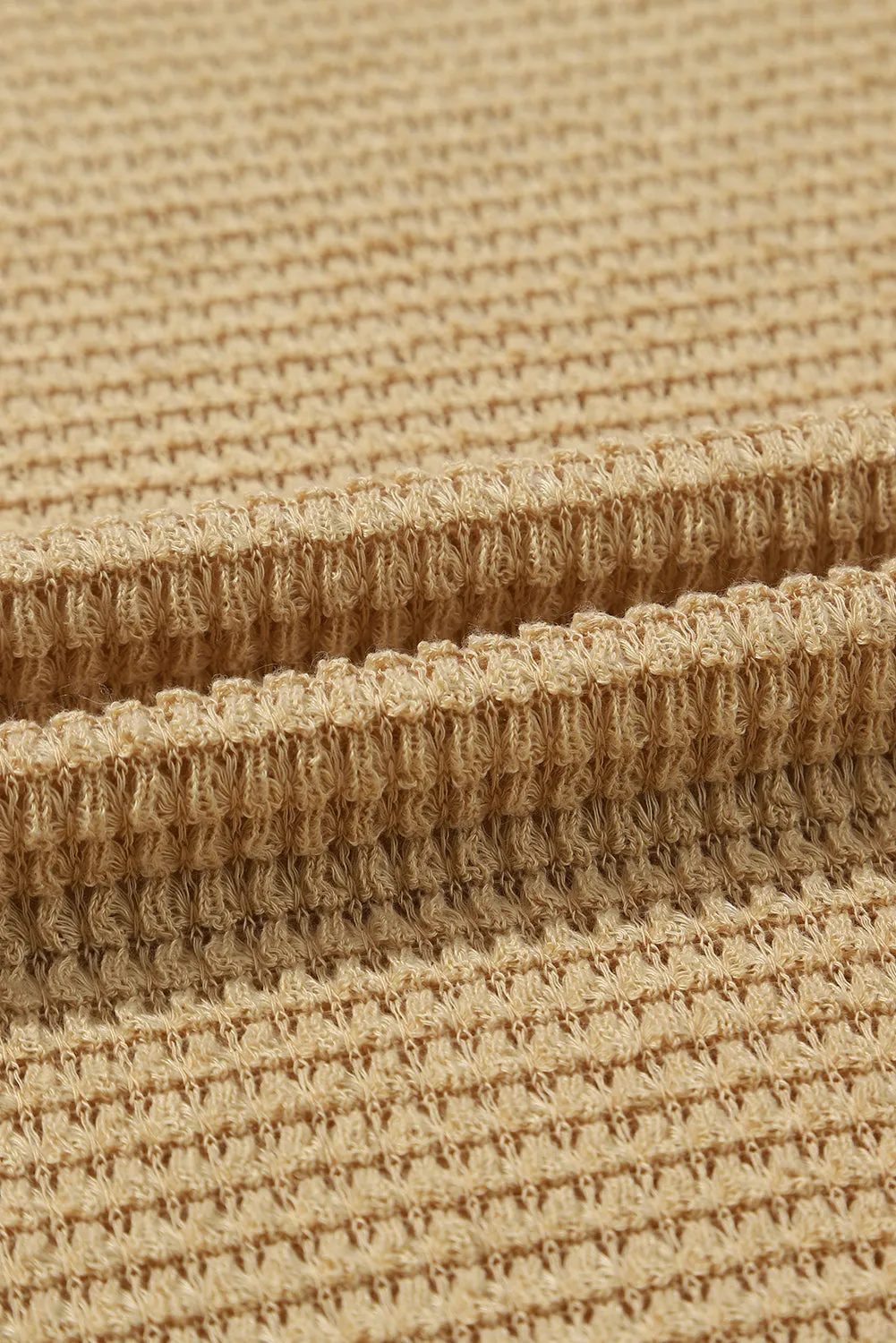 Khaki Plain Waffle Knit Drop Sleeve Side Slits Oversized Top