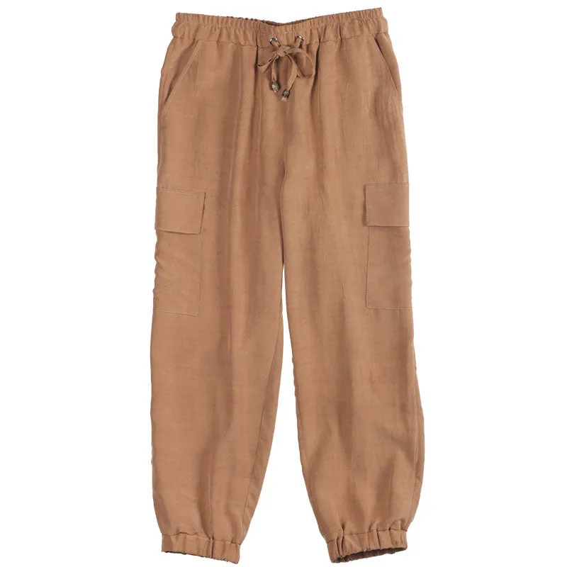 Khaki Women Casual Pants Side Pockets SXM97274