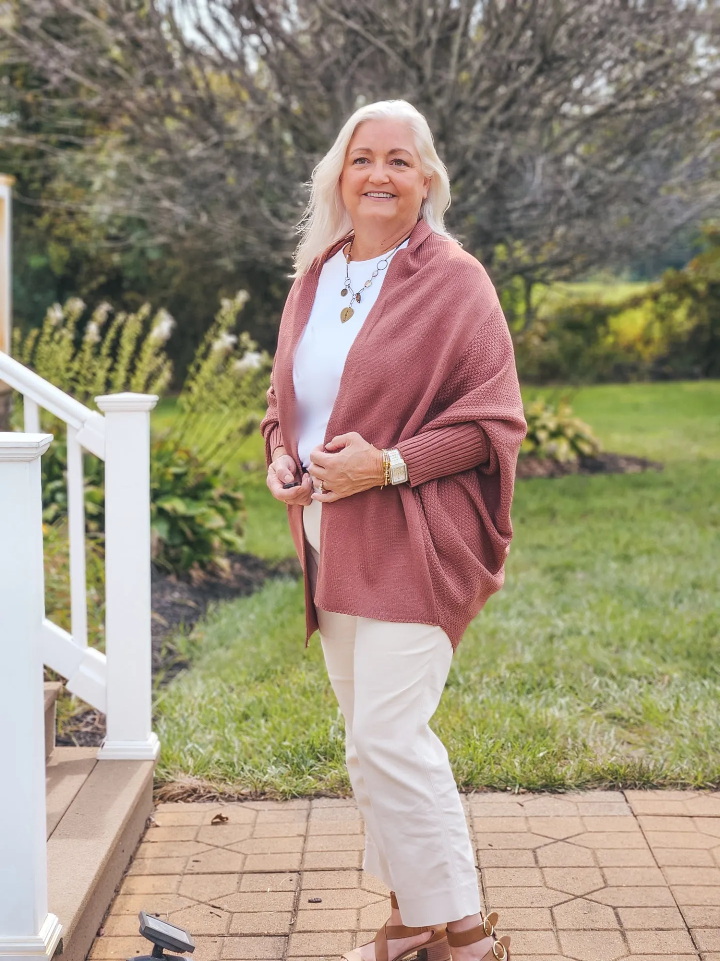 Knit Batwing Sleeve Open Front Cardigan - Brick