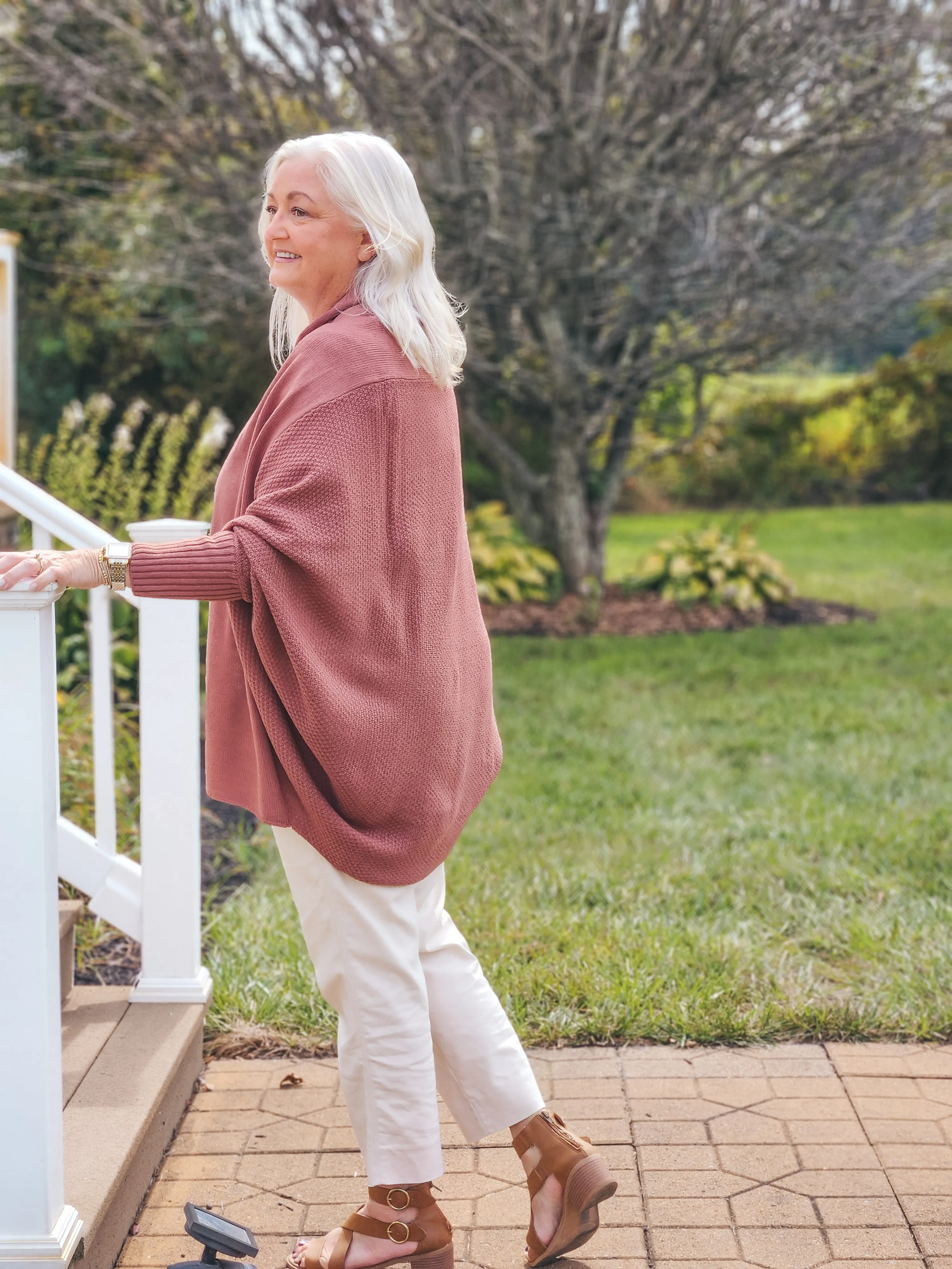 Knit Batwing Sleeve Open Front Cardigan - Brick