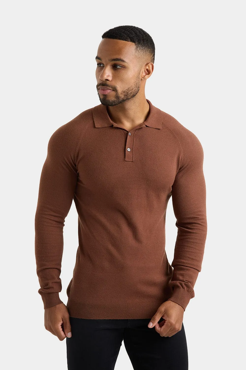 Knitted Polo Shirt in Nutmeg