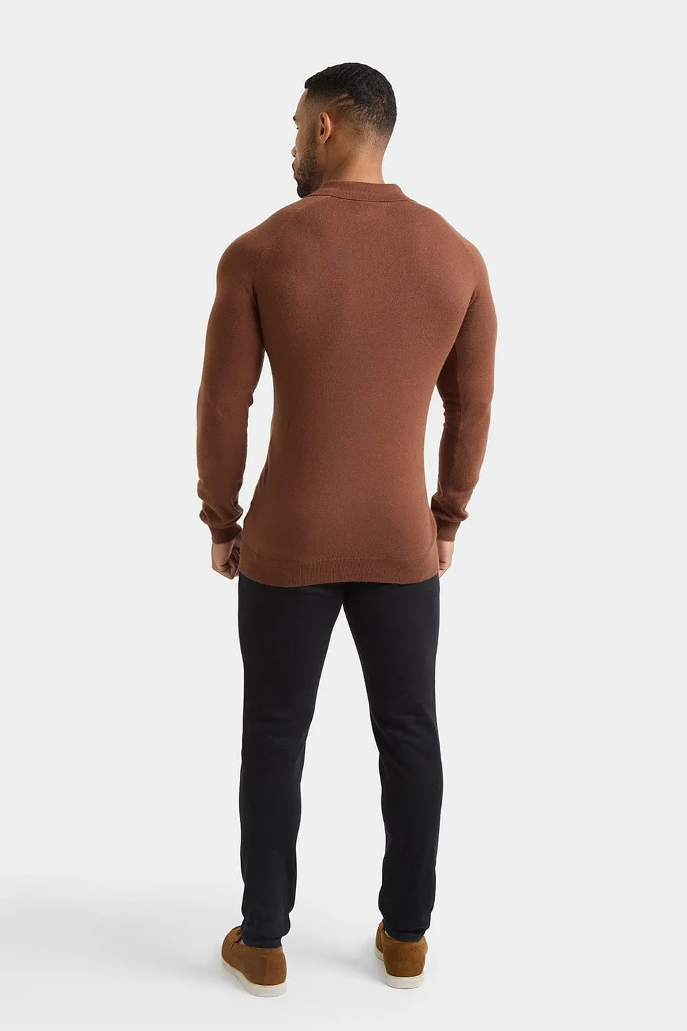 Knitted Polo Shirt in Nutmeg