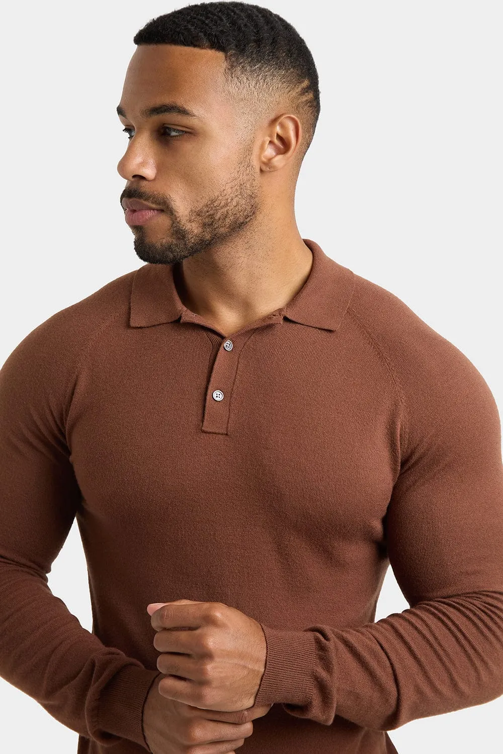 Knitted Polo Shirt in Nutmeg