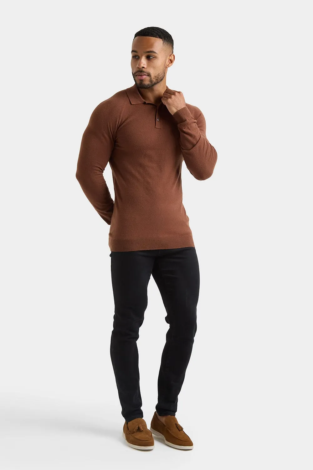 Knitted Polo Shirt in Nutmeg