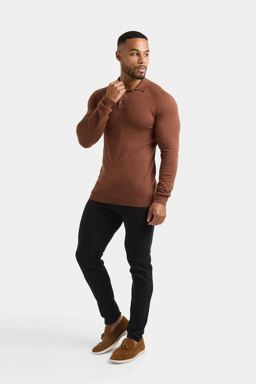 Knitted Polo Shirt in Nutmeg