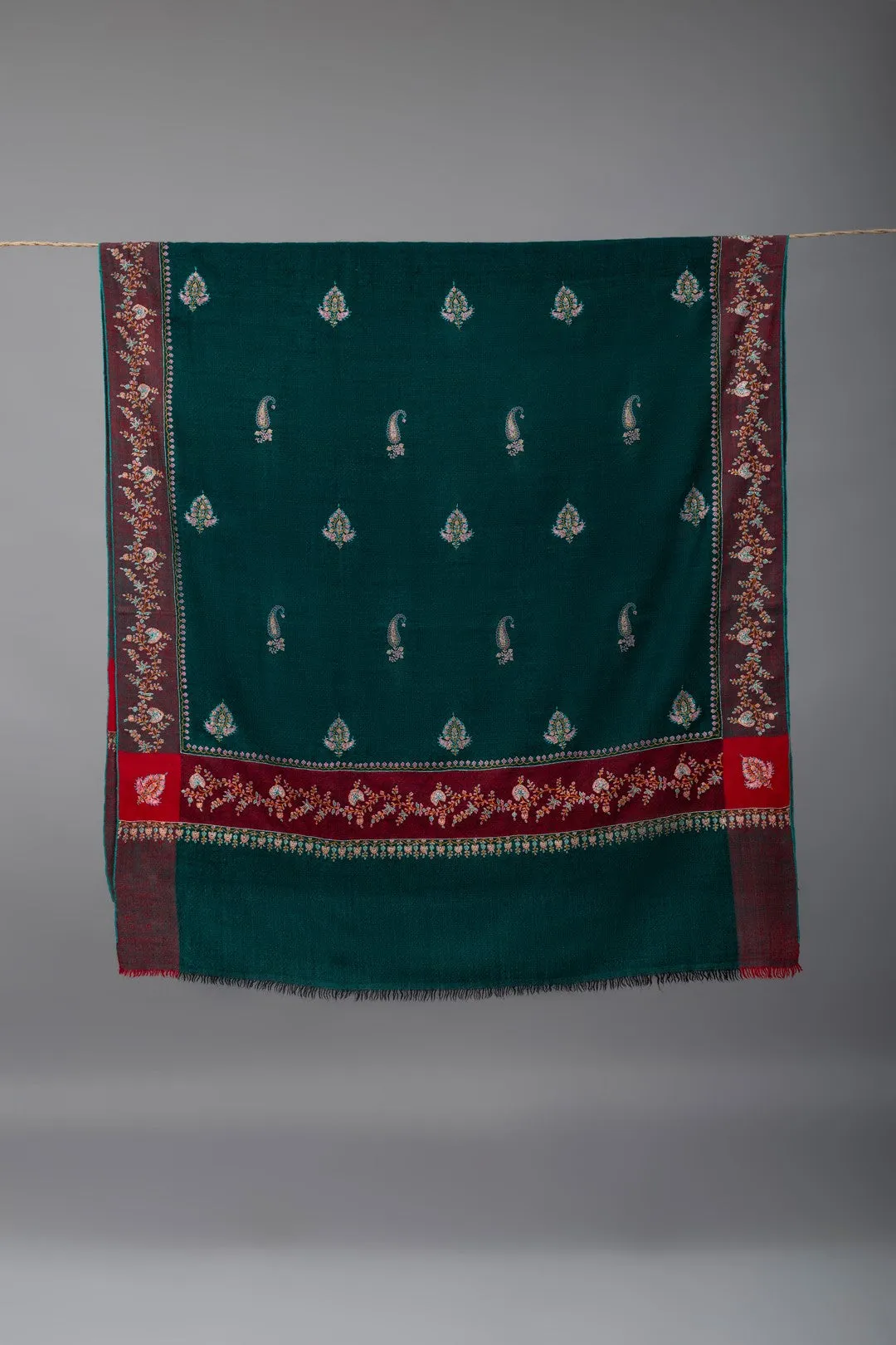 KongPosh Green Butidar Dourdar Embroidered Pashmina Shawl