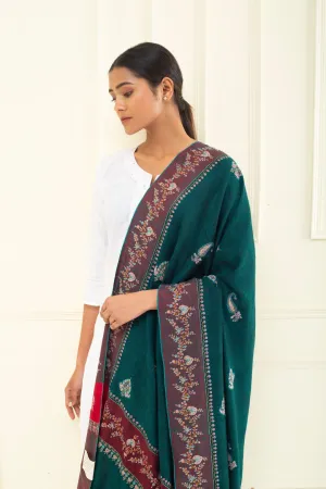 KongPosh Green Butidar Dourdar Embroidered Pashmina Shawl