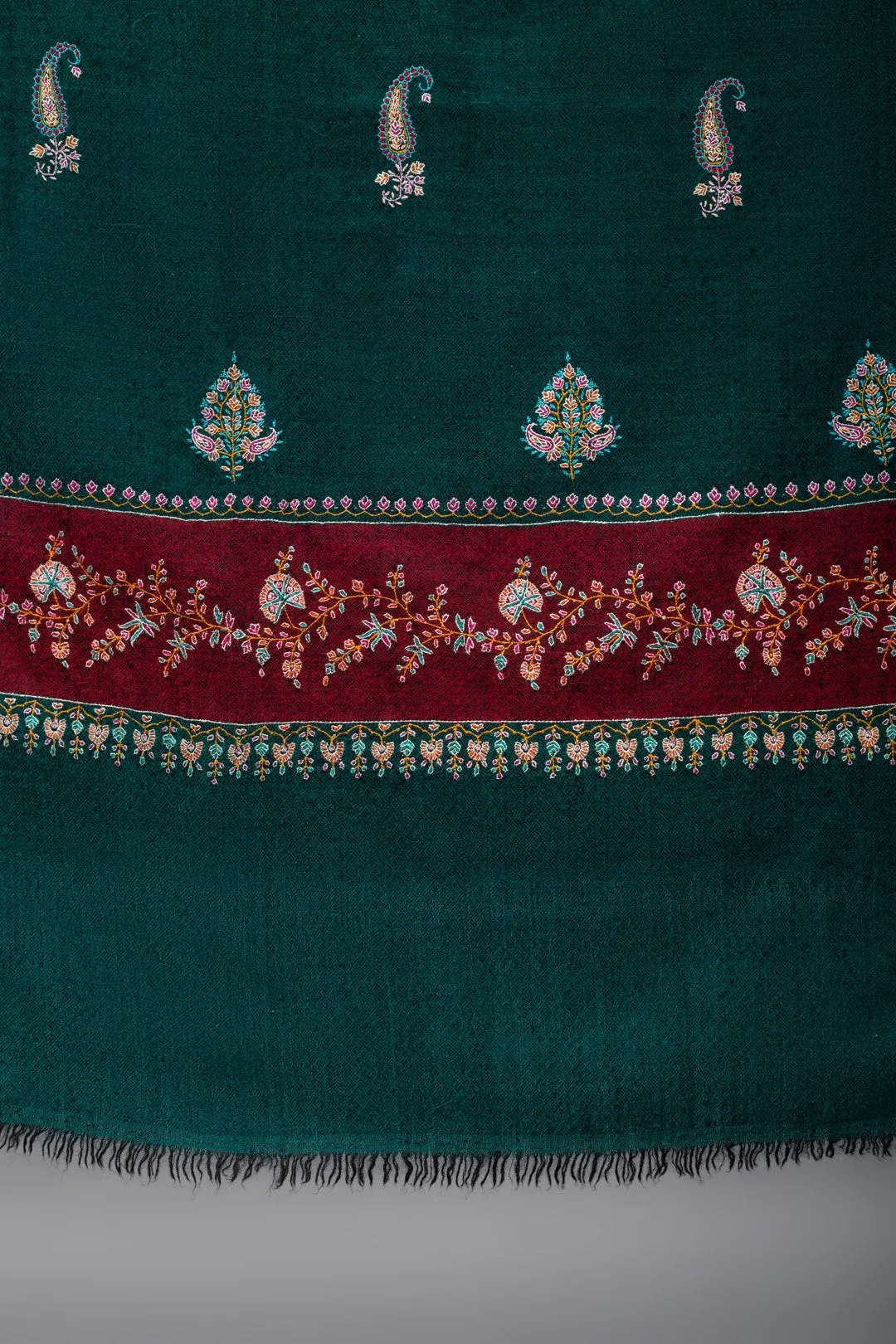 KongPosh Green Butidar Dourdar Embroidered Pashmina Shawl