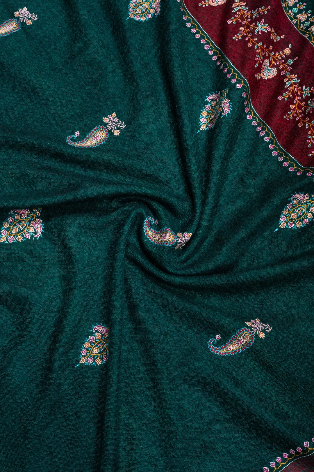 KongPosh Green Butidar Dourdar Embroidered Pashmina Shawl