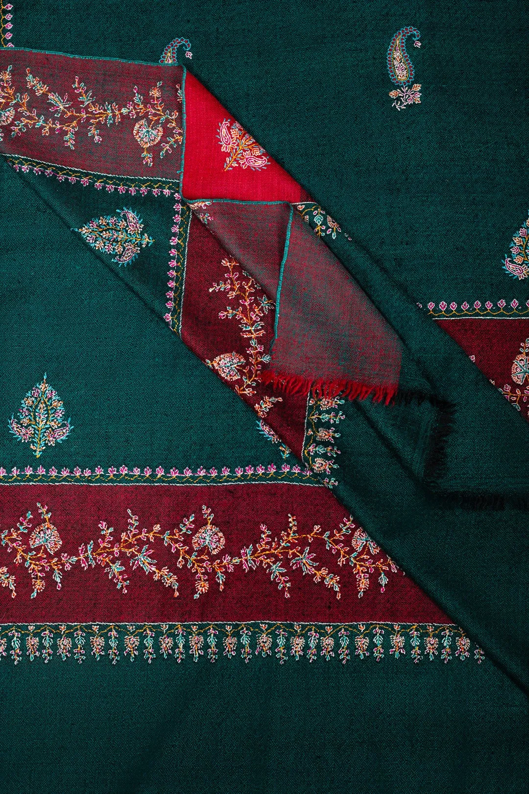 KongPosh Green Butidar Dourdar Embroidered Pashmina Shawl
