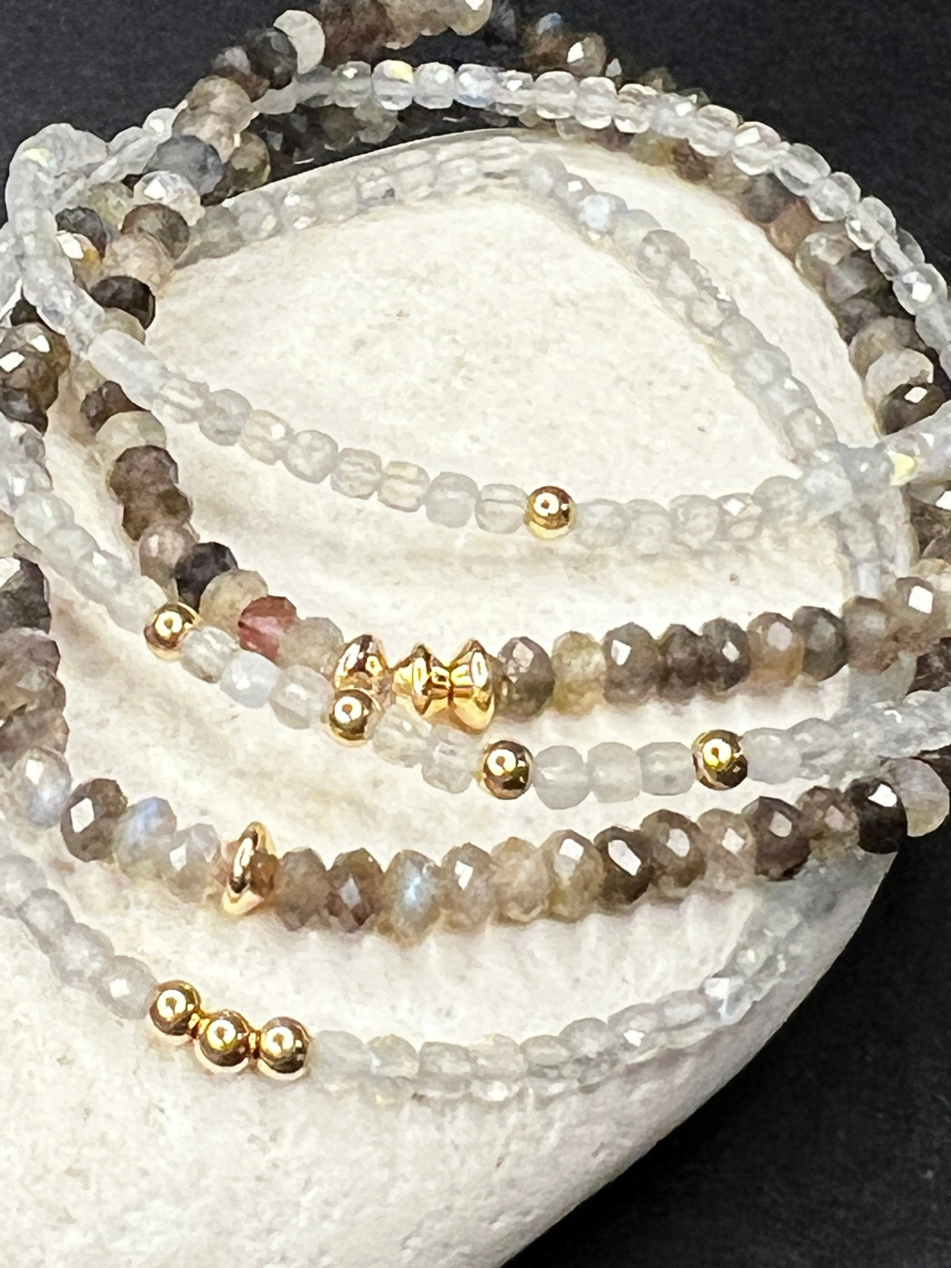 Labradorite & Rainbow Moonstone Layering Bracelets