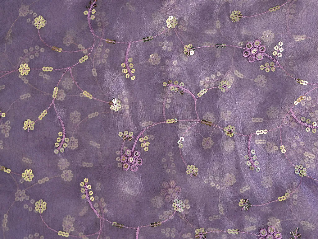 Lavender Floral Sequins Embroidered Organza Fabric