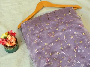 Lavender Floral Sequins Embroidered Organza Fabric