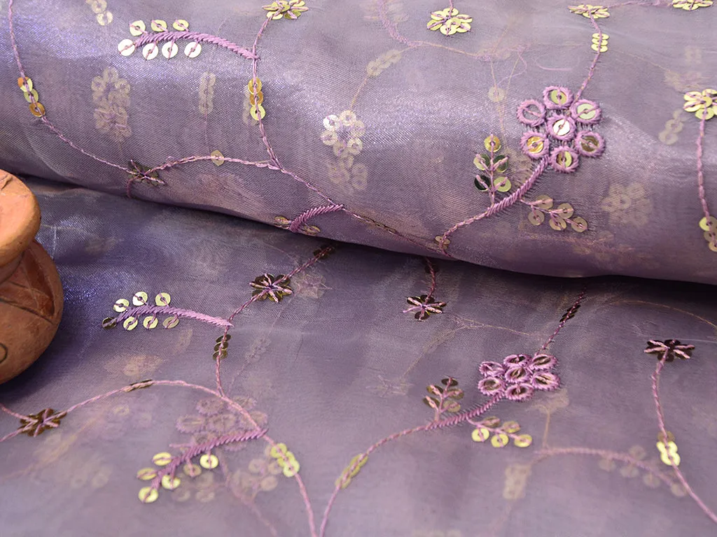 Lavender Floral Sequins Embroidered Organza Fabric