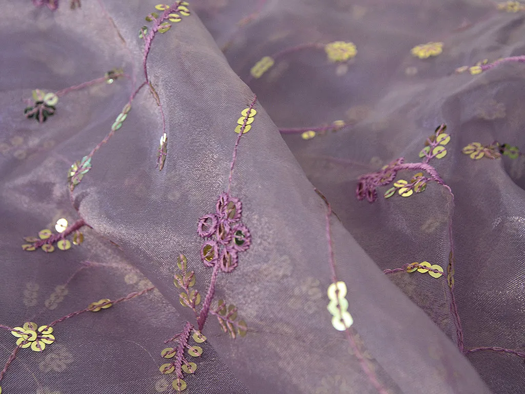 Lavender Floral Sequins Embroidered Organza Fabric
