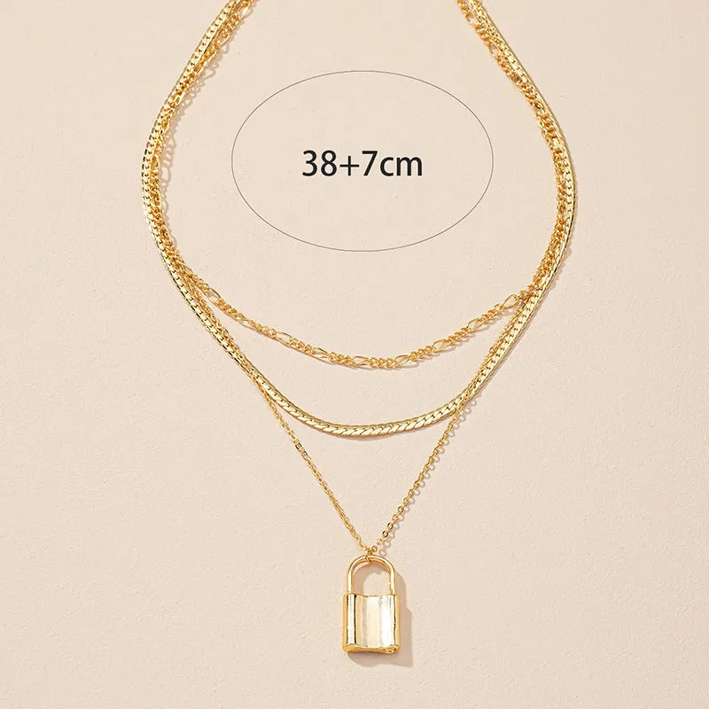 Layered Love Lock Pendant Necklace with Vintage Twist