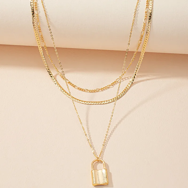 Layered Love Lock Pendant Necklace with Vintage Twist