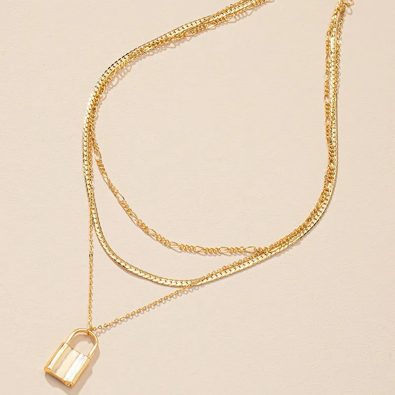 Layered Love Lock Pendant Necklace with Vintage Twist