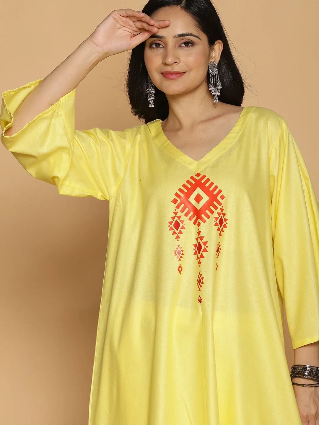 Lemon Rayon Kurti - Honeycomb