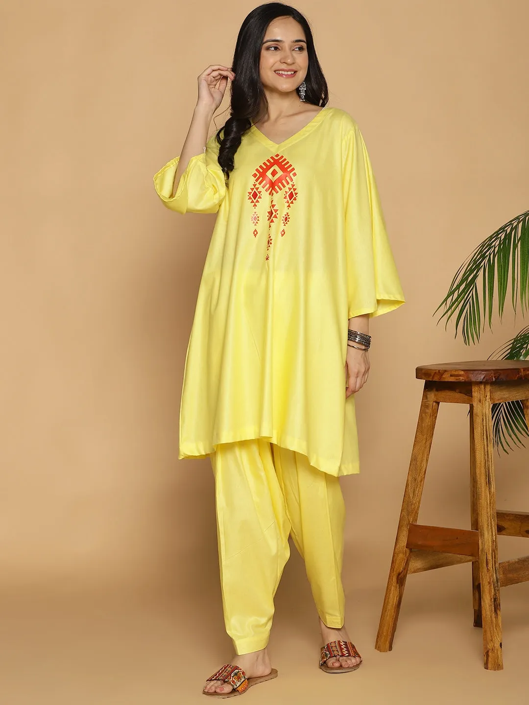 Lemon Rayon Kurti - Honeycomb