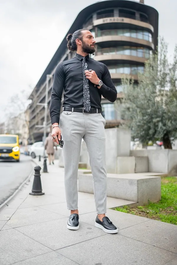 Light Gray Slim Fit Chino Pants for Men | GentWith
