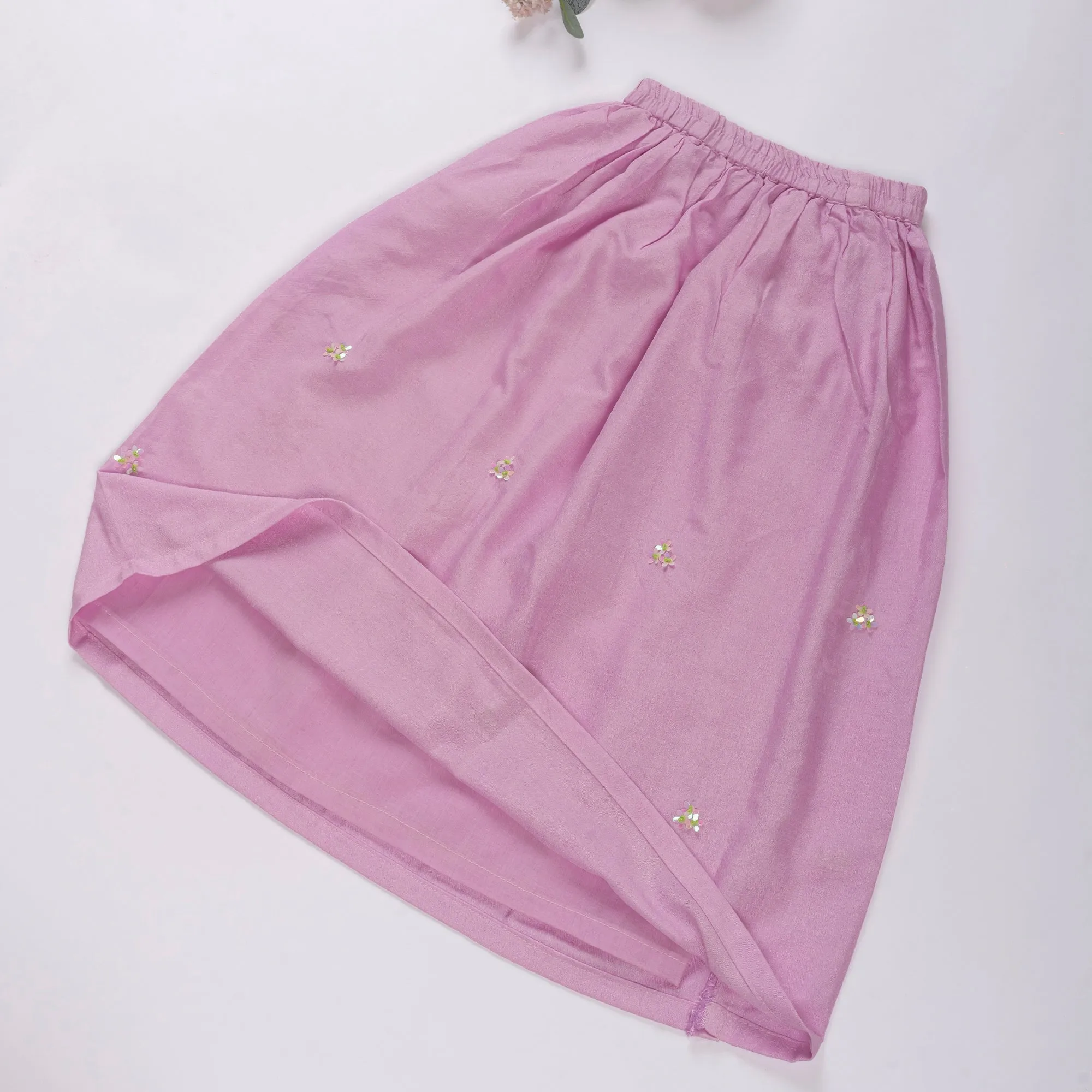 Lilac Art Silk Gathered Lehenga Set - Ethnic Wear