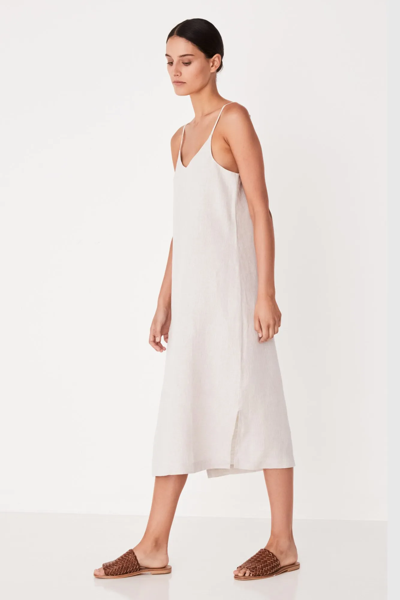 Linen Slip Dress - Oat Marle