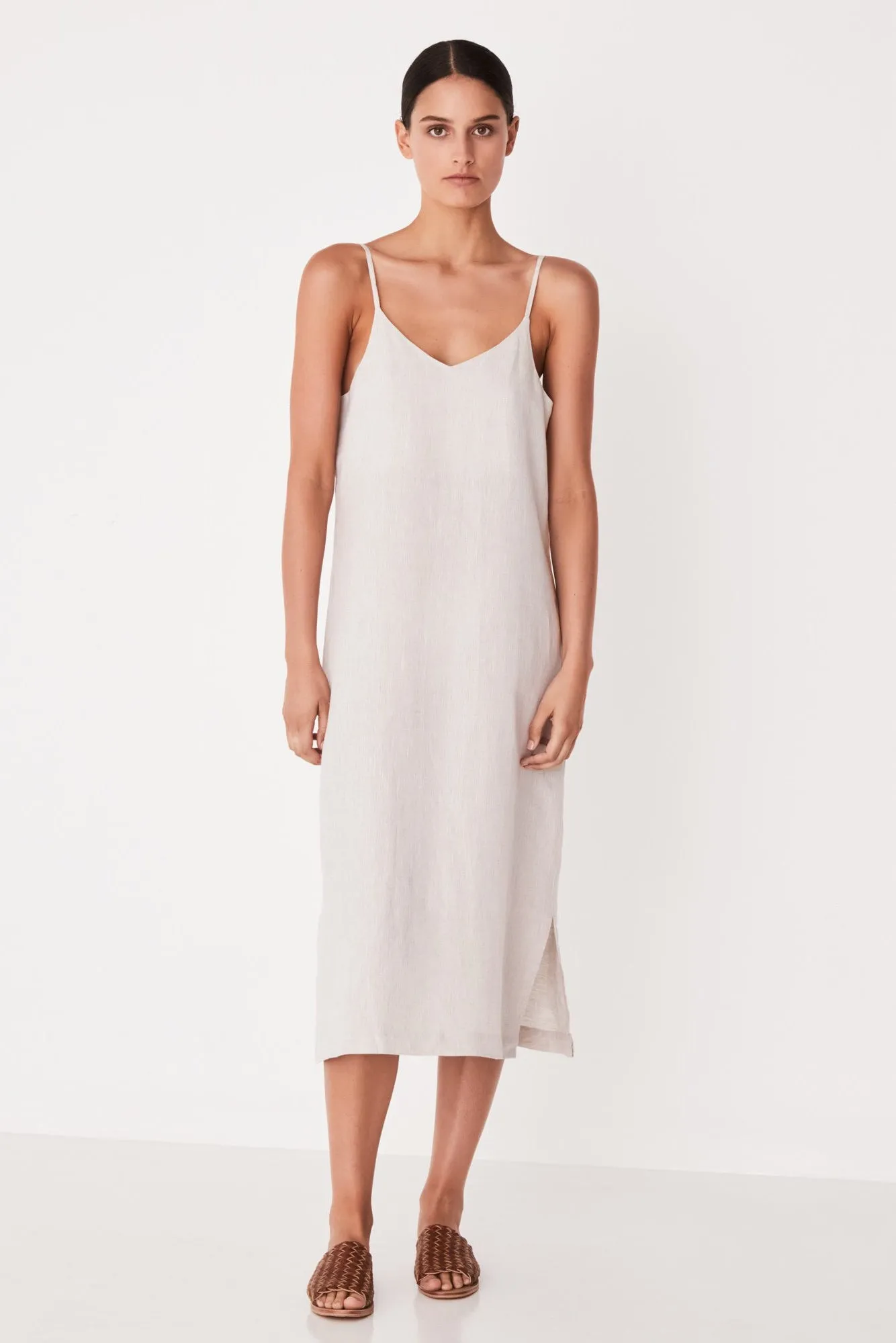 Linen Slip Dress - Oat Marle