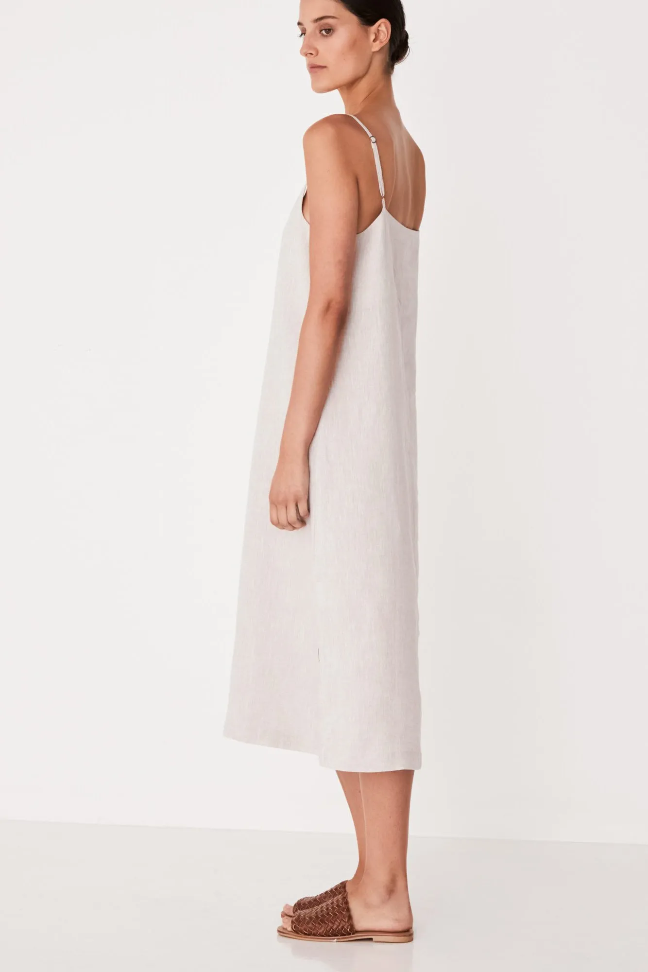 Linen Slip Dress - Oat Marle