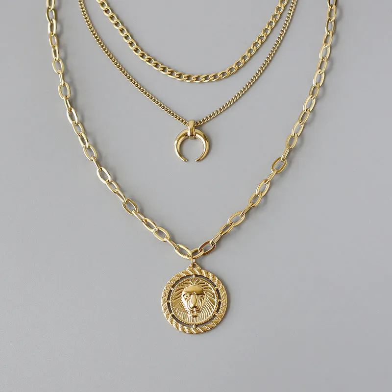 Lion and Moon Layering Necklace
