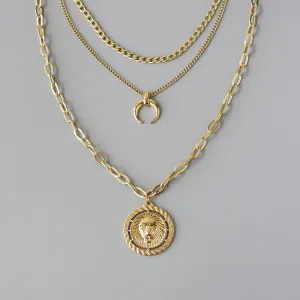 Lion and Moon Layering Necklace