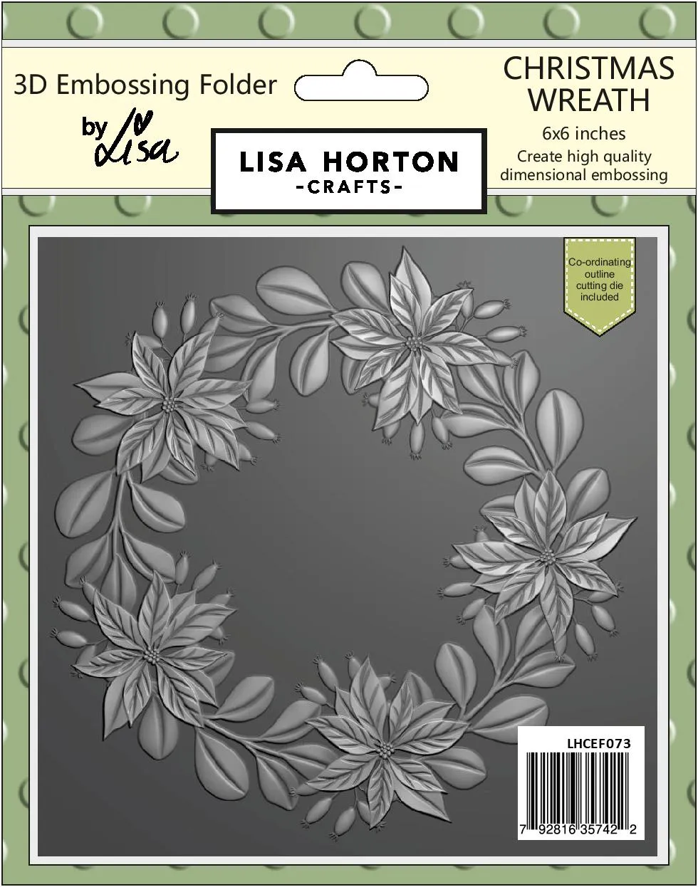 Lisa Horton 3D Embossing Folder 6x6 With Cutting Die - Christmas Wreath