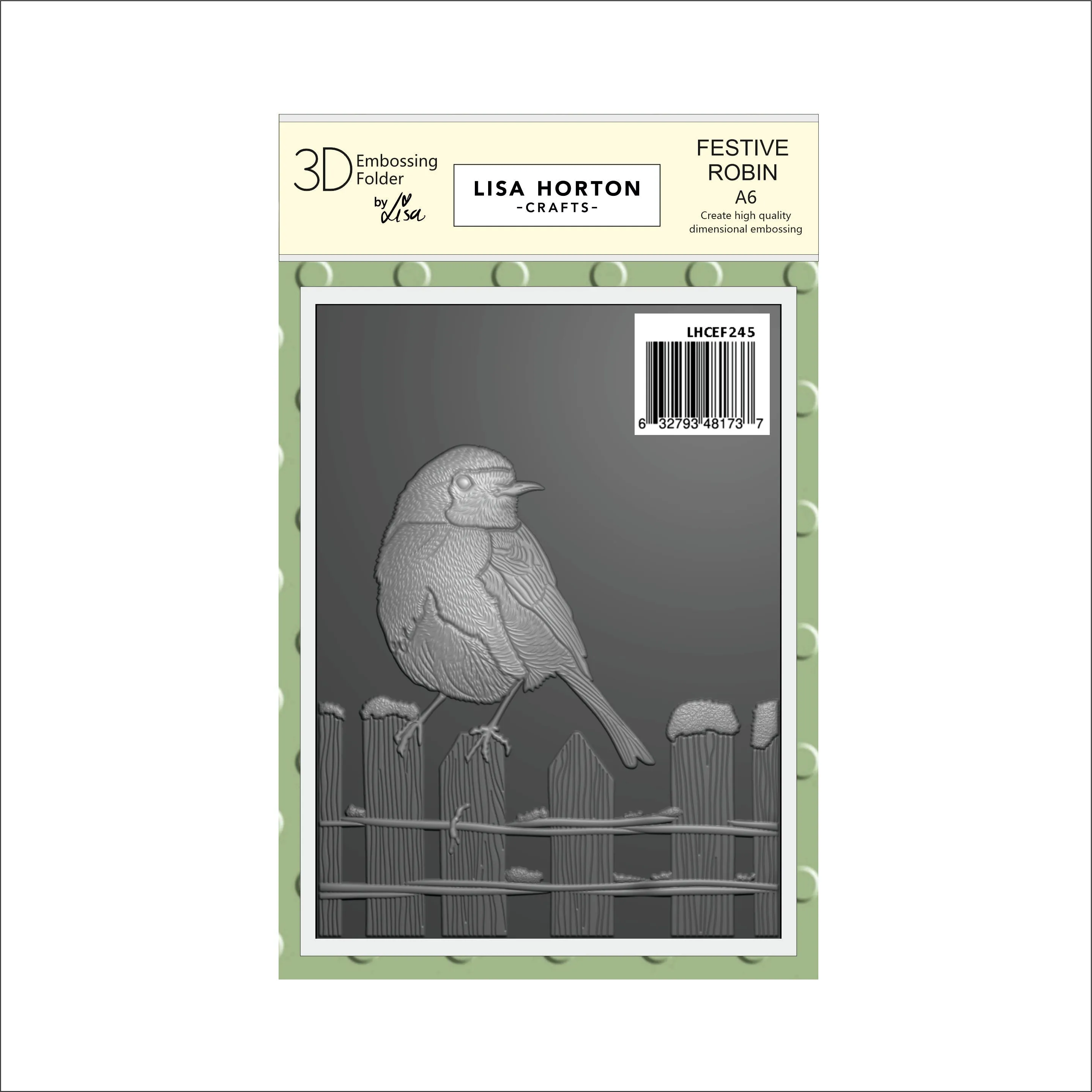 Lisa Horton Crafts Festive Robin A6 Embossing Folder