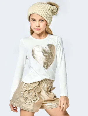 Little l Big l Tween Metallic Gold Heart Love Top