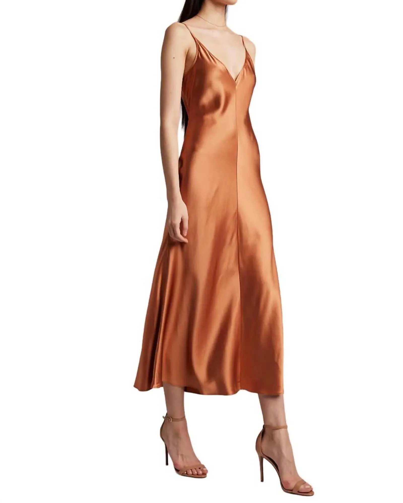 Long Silk Slip Dress in Terracotta | Terracotta