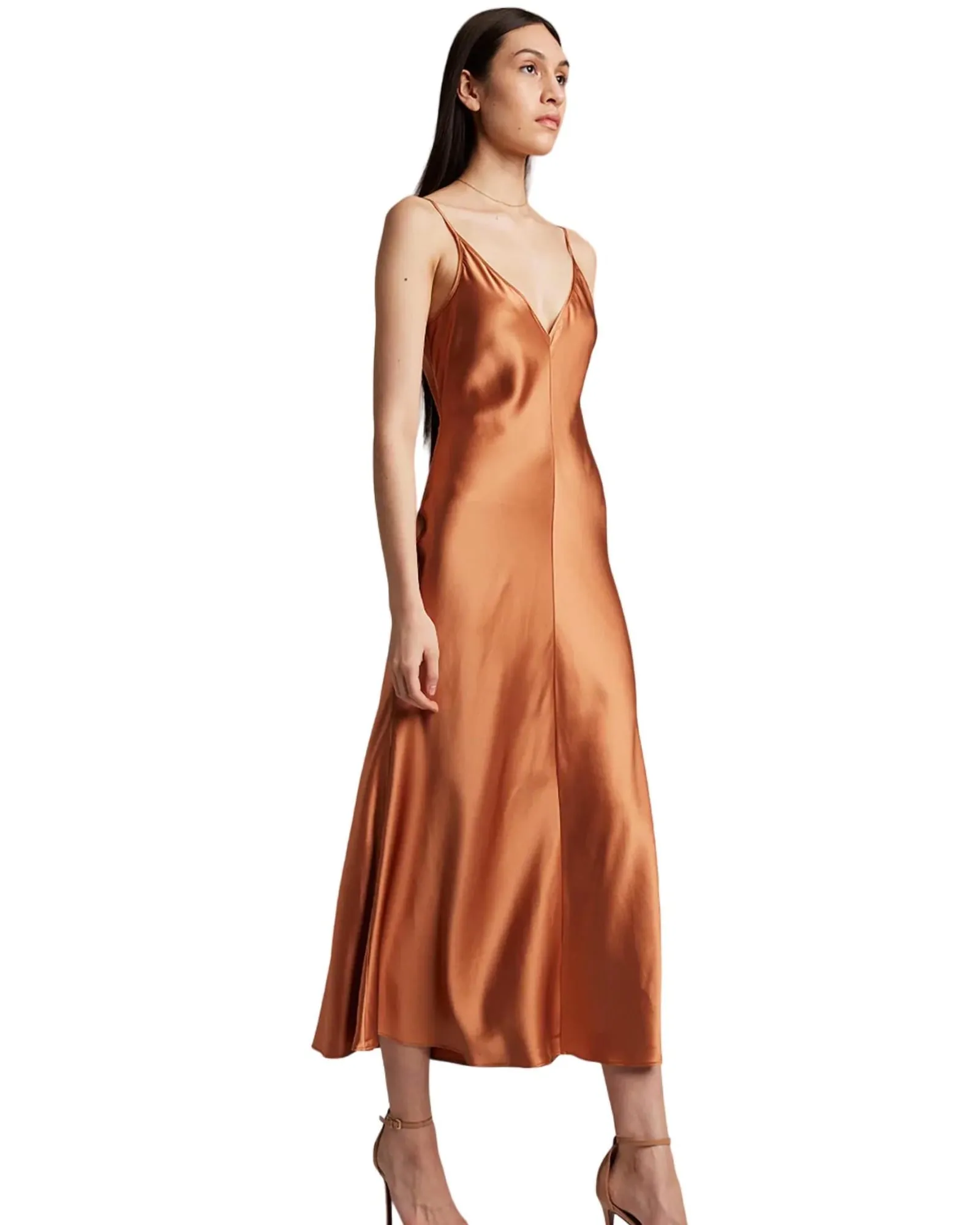 Long Silk Slip Dress in Terracotta | Terracotta