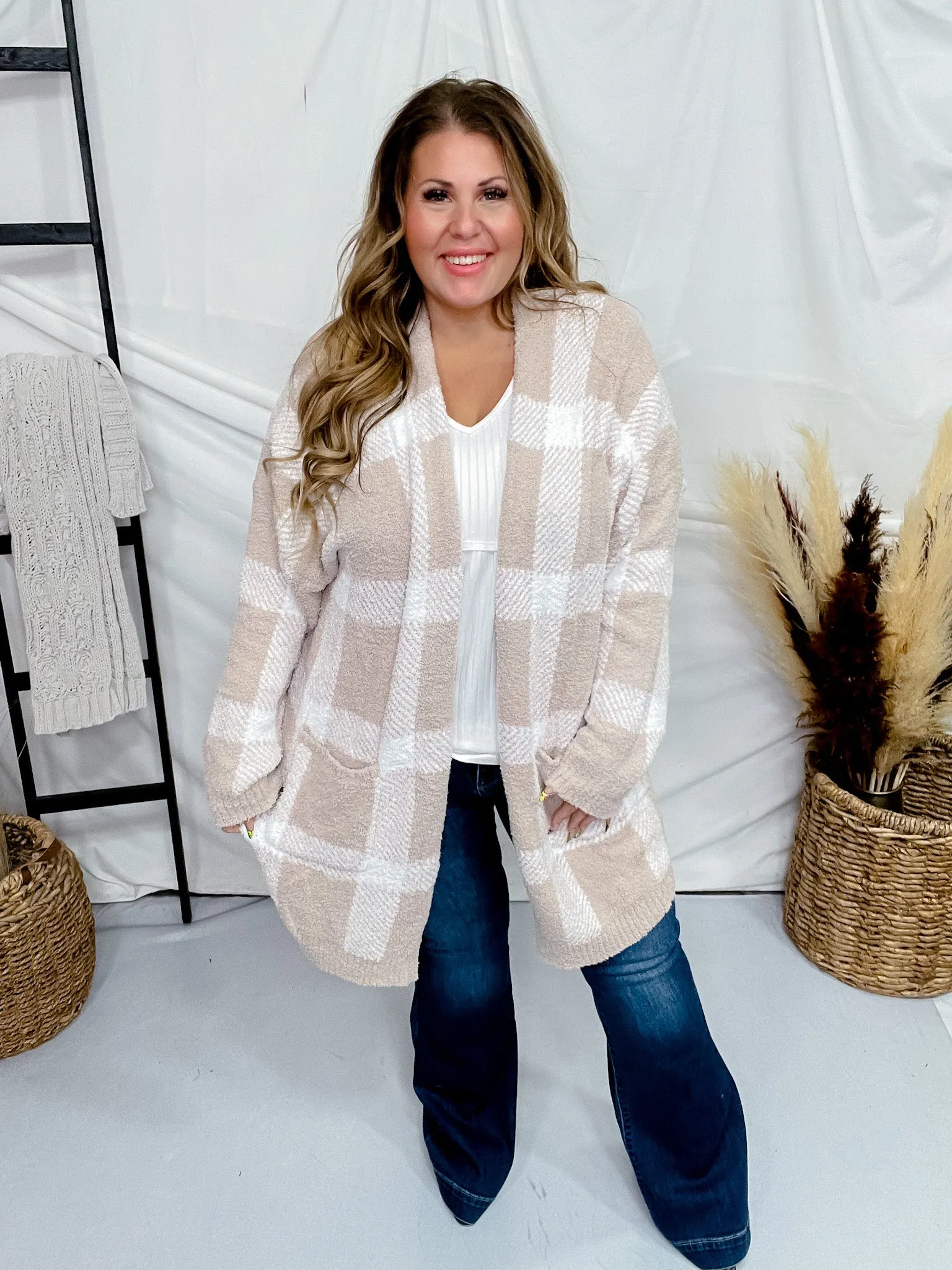 Long Sleeve Open Sweater Plaid Cardigan