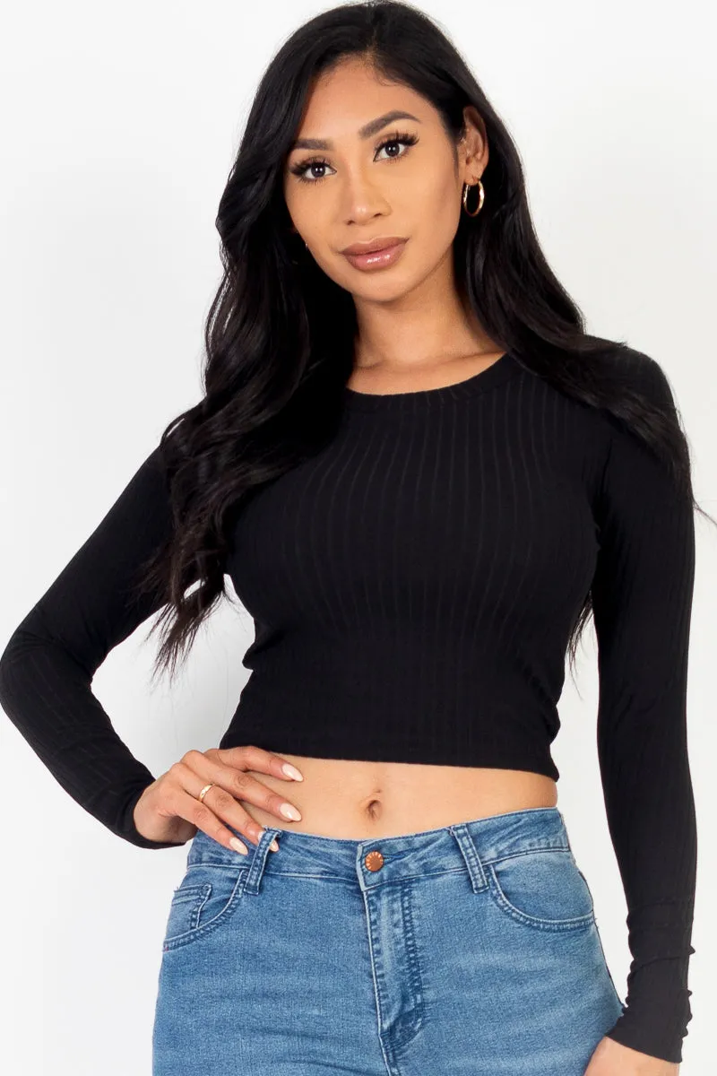 Long Sleeve Round Neck Basic Crop Top (CAPELLA)