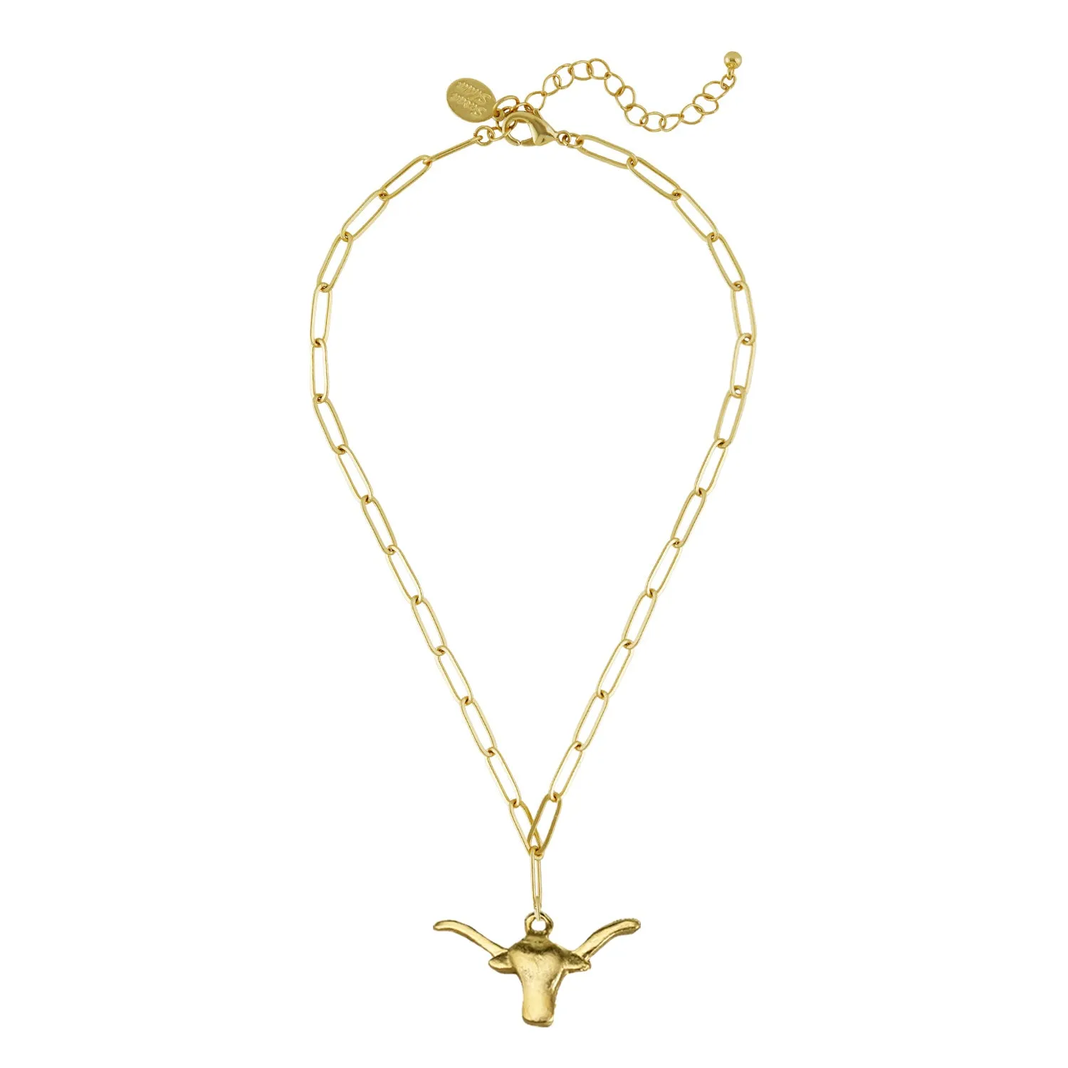 Longhorn Pendant Necklace on Paper Clip Chain