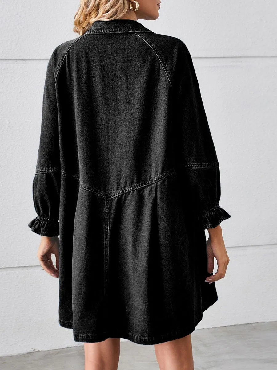 Loose Casual Fashion Retro Long Sleeve Splicing Denim Mini Dress