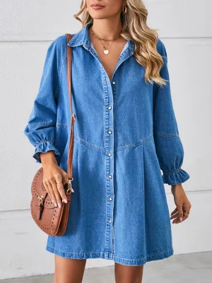 Loose Casual Fashion Retro Long Sleeve Splicing Denim Mini Dress