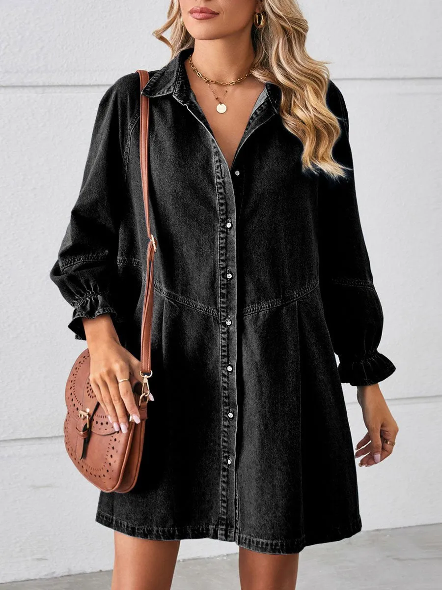 Loose Casual Fashion Retro Long Sleeve Splicing Denim Mini Dress