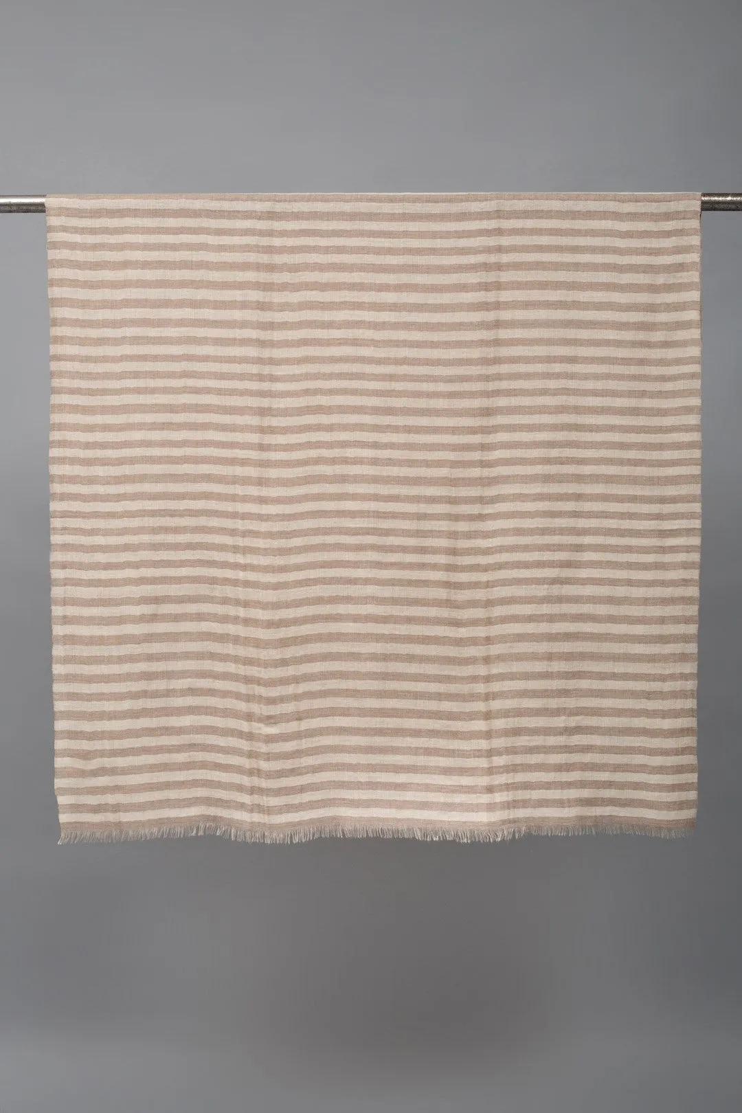 Louisette Taos Taupe Strips Ikat Reversible Zari Cashmere Shawl