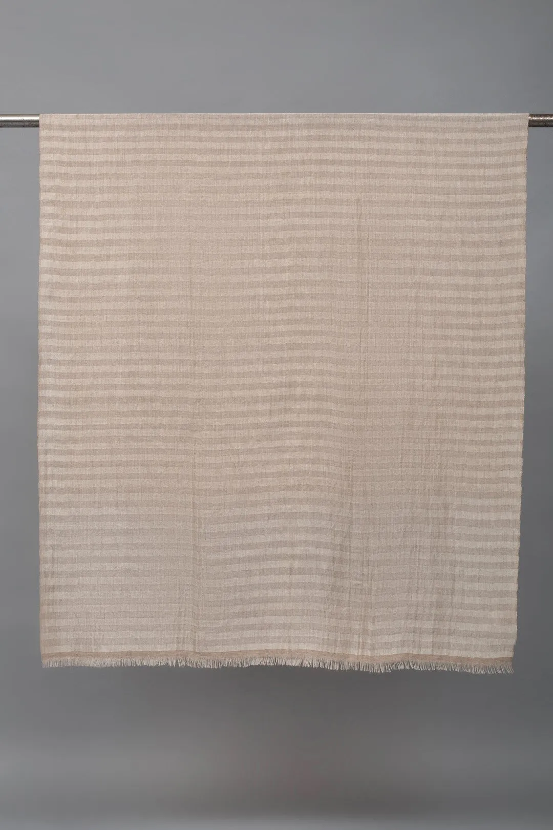 Louisette Taos Taupe Strips Ikat Reversible Zari Cashmere Shawl