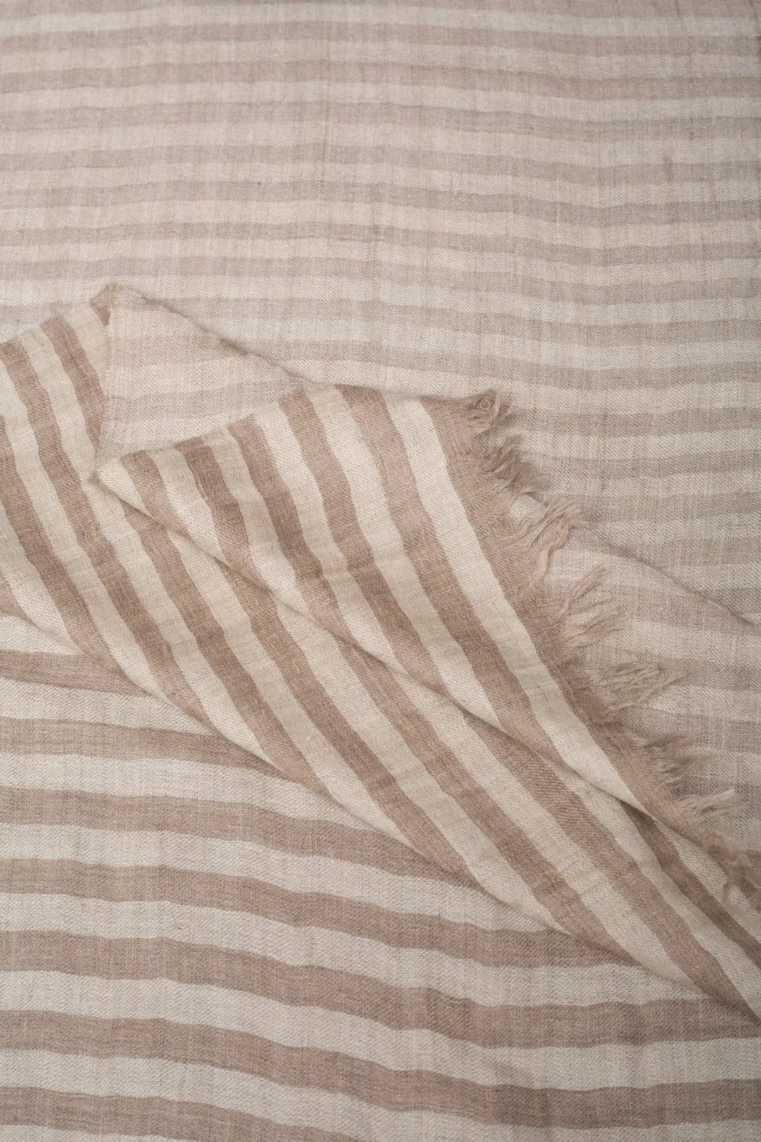 Louisette Taos Taupe Strips Ikat Reversible Zari Cashmere Shawl