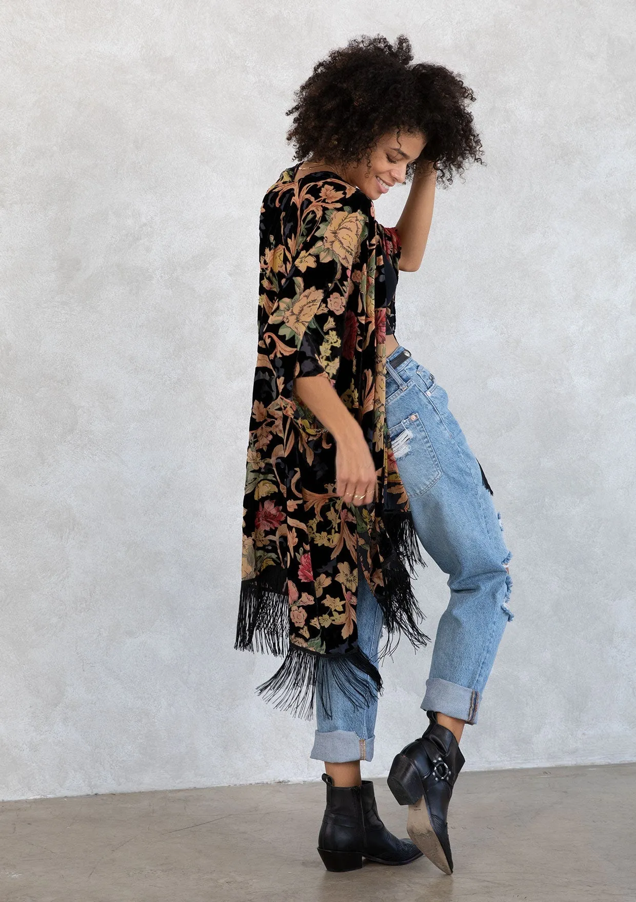 LOVESTITCH BURNOUT VELVET LAYERING KIMONO