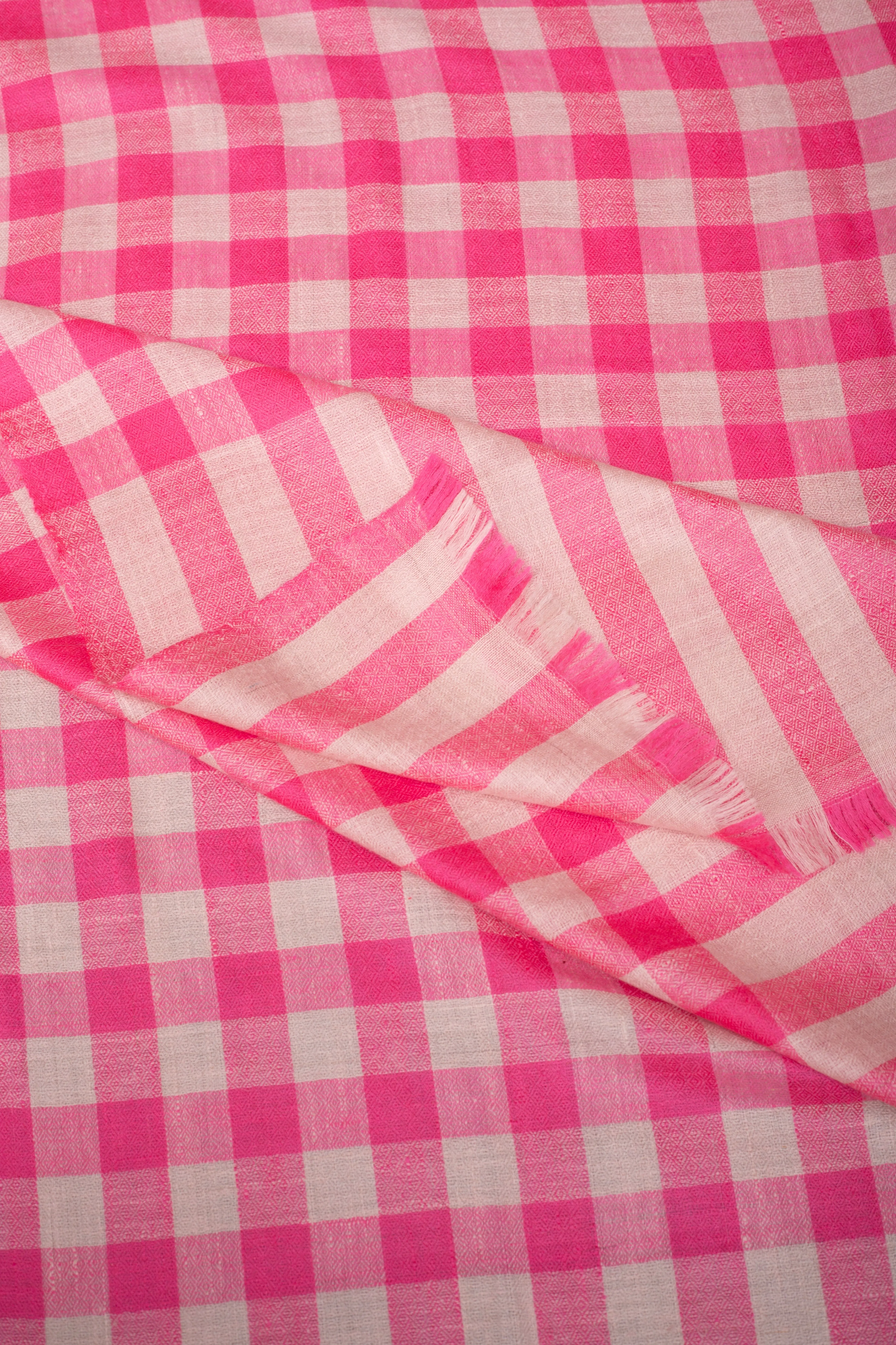 Melody Fuscia Pink Gingham Check Cashmere Shawl