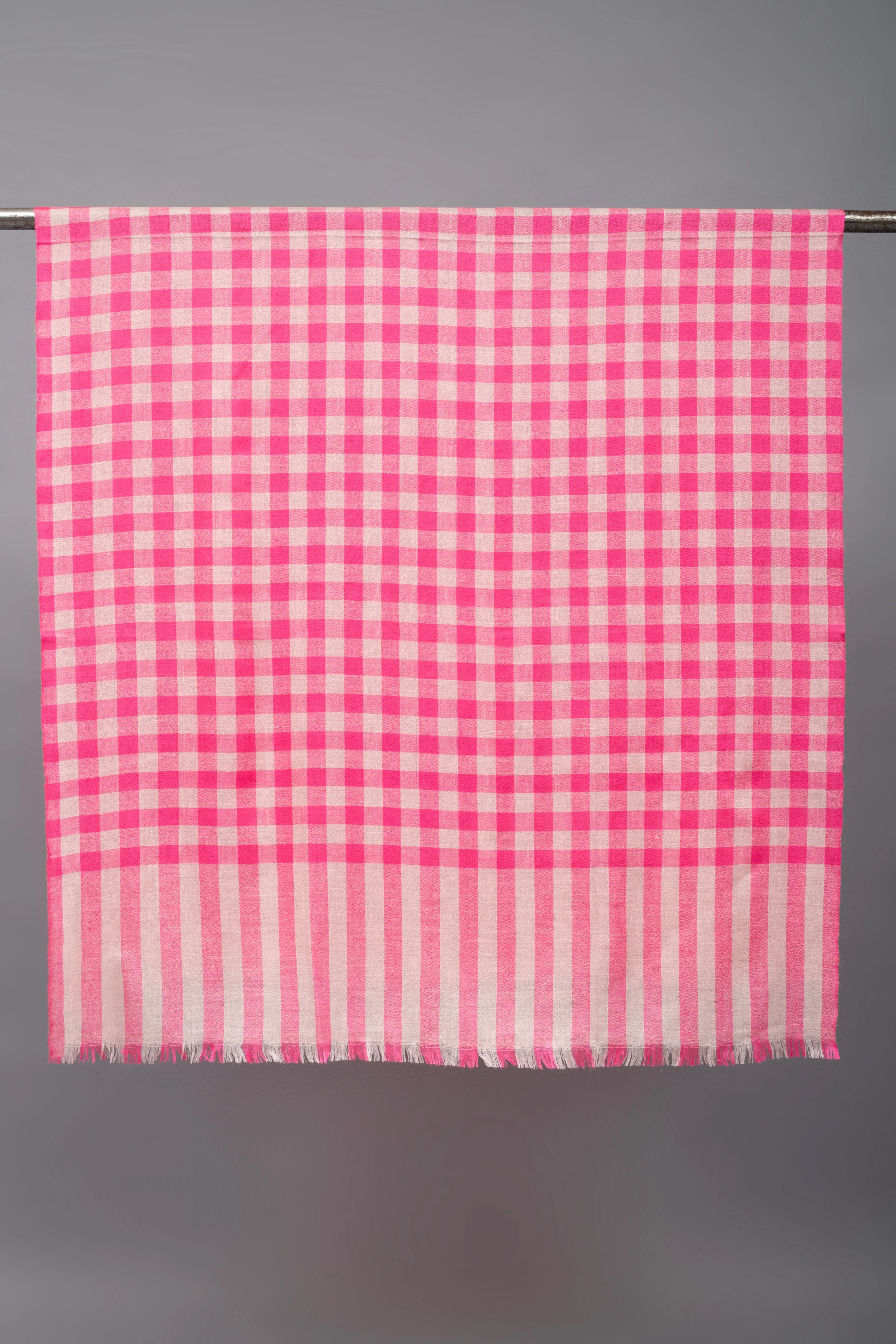 Melody Fuscia Pink Gingham Check Cashmere Shawl