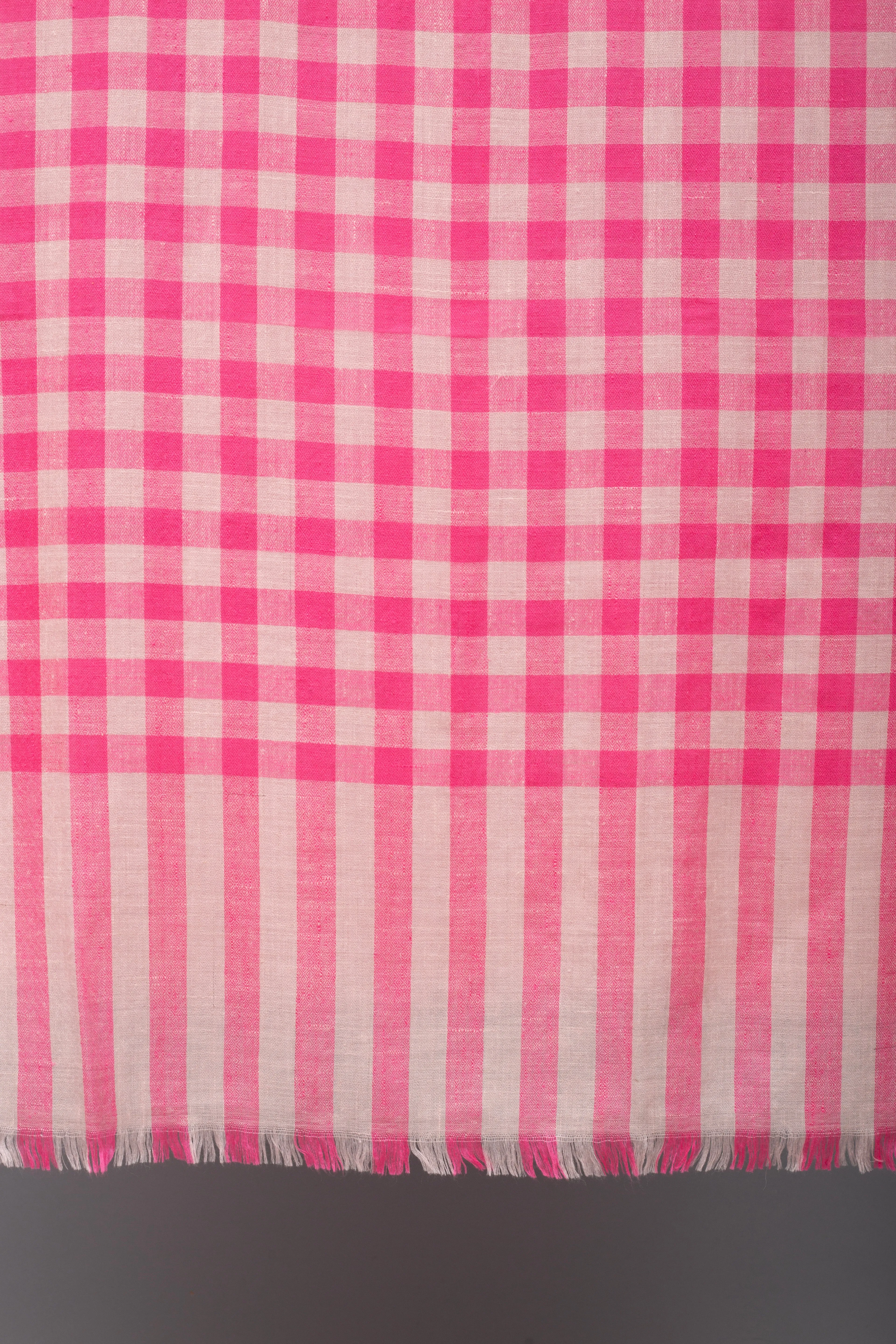 Melody Fuscia Pink Gingham Check Cashmere Shawl