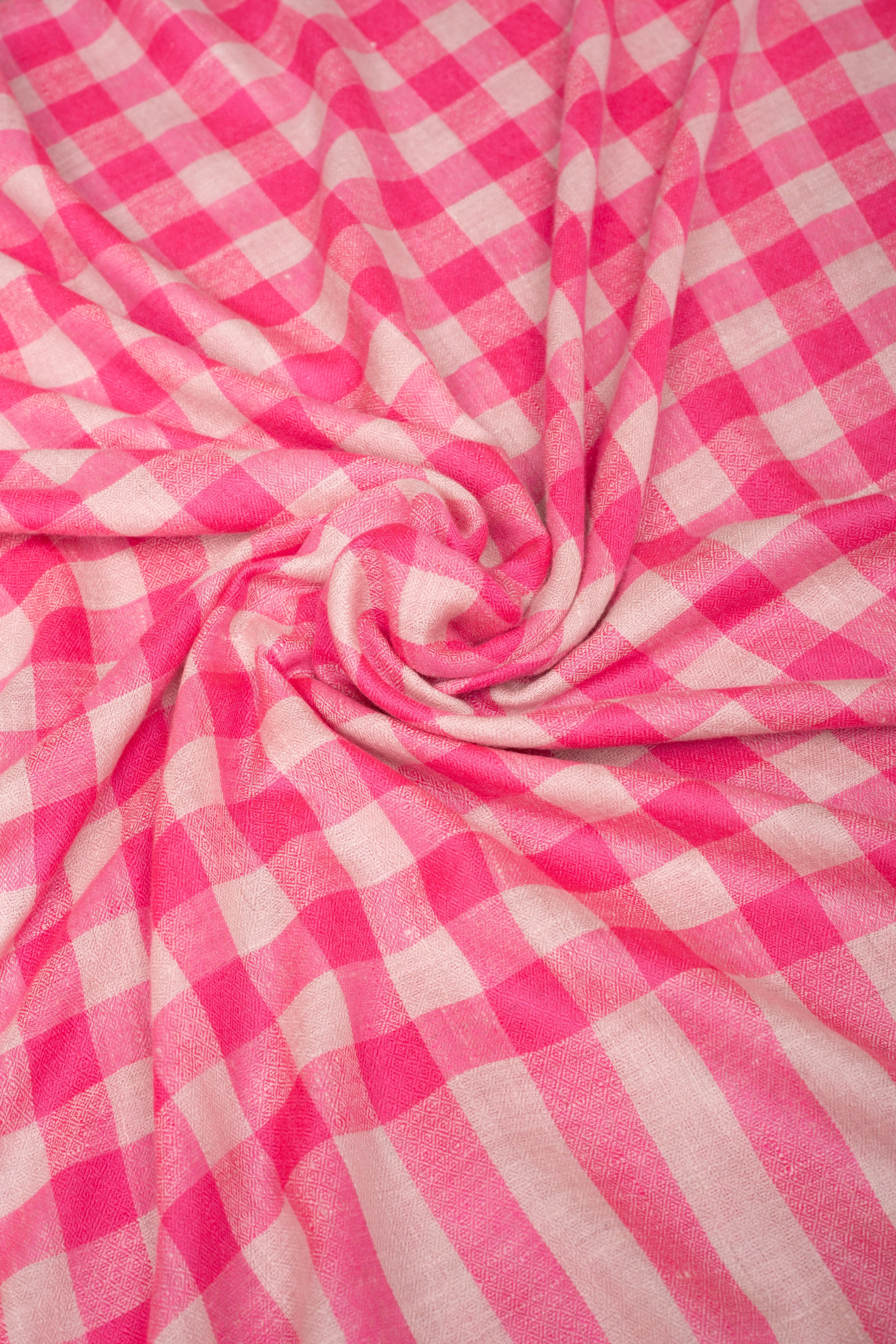 Melody Fuscia Pink Gingham Check Cashmere Shawl